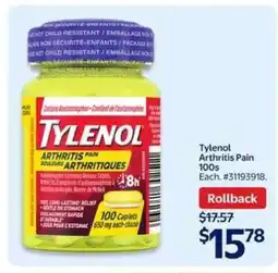 Walmart Tylenol Arthritis Pain 100s offer