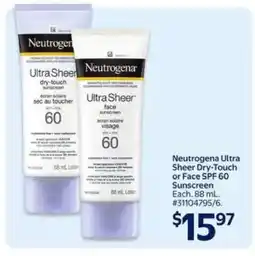 Walmart Neutrogena Ultra Sheer Dry-Touch or Face SPF 60 Sunscreen offer
