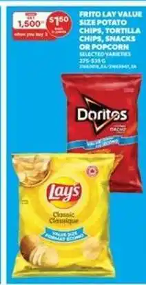 Real Canadian Superstore FRITO LAY VALUE SIZE POTATO CHIPS, TORTILLA CHIPS, SNACKS OR POPCORN offer