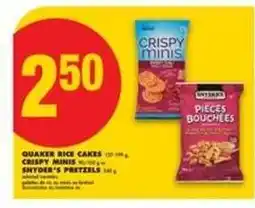 No Frills Quaker Rice Cakes, Crispy Minis, Snyder's Pretzels offer