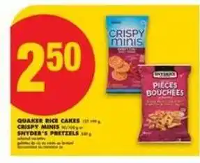 No Frills Quaker Rice Cakes, Crispy Minis, Snyder's Pretzels offer