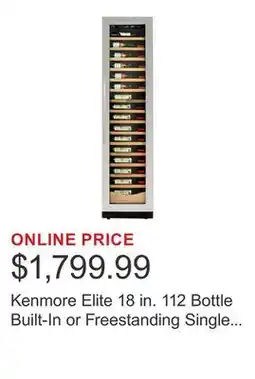 Costco Kenmore Elite 18 in. 112 Bottle Built-In or Freestanding Single Zone Wine Cellar offer