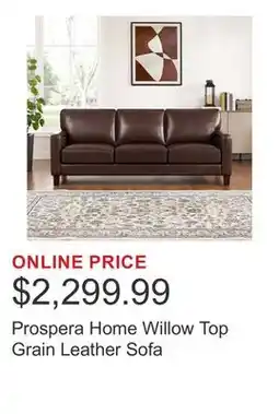Costco Prospera Home Willow Top Grain Leather Sofa offer