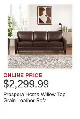 Costco Prospera Home Willow Top Grain Leather Sofa offer