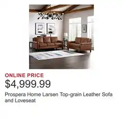 Costco Prospera Home Larsen Top-grain Leather Sofa and Loveseat offer