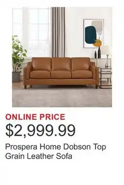 Costco Prospera Home Dobson Top Grain Leather Sofa offer