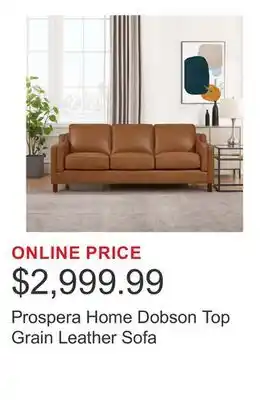 Costco Prospera Home Dobson Top Grain Leather Sofa offer