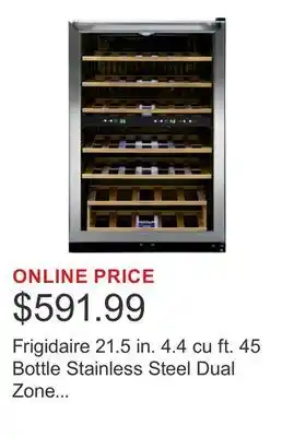 Costco Frigidaire 21.5 in. 4.4 cu ft. 45 Bottle Stainless Steel Dual Zone Wine Cooler with Reversible Door offer