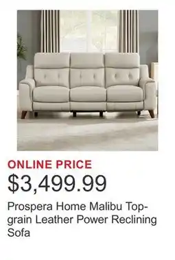 Costco Prospera Home Malibu Top-grain Leather Power Reclining Sofa offer