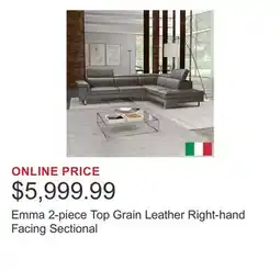 Costco Emma 2-piece Top Grain Leather Right-hand Facing Sectional offer