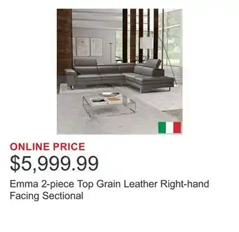 Costco Emma 2-piece Top Grain Leather Right-hand Facing Sectional offer