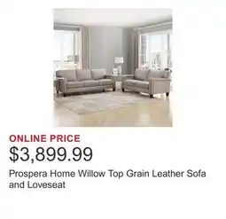 Costco Prospera Home Willow Top Grain Leather Sofa and Loveseat offer