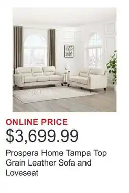 Costco Prospera Home Tampa Top Grain Leather Sofa and Loveseat offer