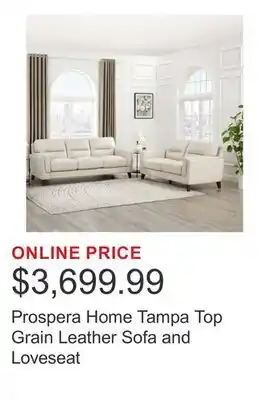 Costco Prospera Home Tampa Top Grain Leather Sofa and Loveseat offer