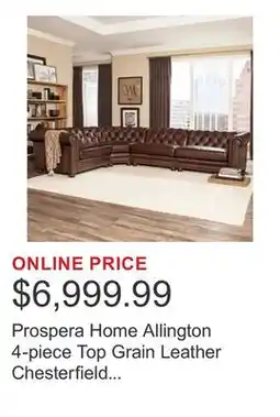 Costco Prospera Home Allington 4-piece Top Grain Leather Chesterfield Sectional offer