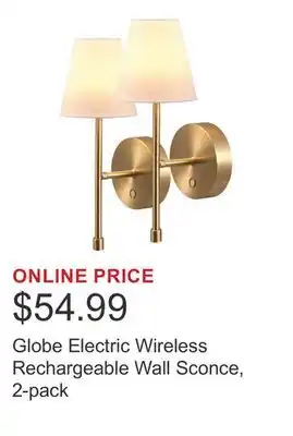 Costco Globe Electric Wireless Rechargeable Wall Sconce, 2-pack offer