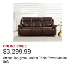 Costco Atticus Top-grain Leather Triple Power Motion Sofa offer