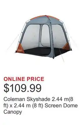Costco Coleman Skyshade 2.44 m(8 ft) x 2.44 m (8 ft) Screen Dome Canopy offer