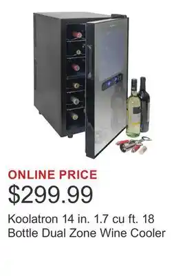 Costco Koolatron 14 in. 1.7 cu ft. 18 Bottle Dual Zone Wine Cooler offer