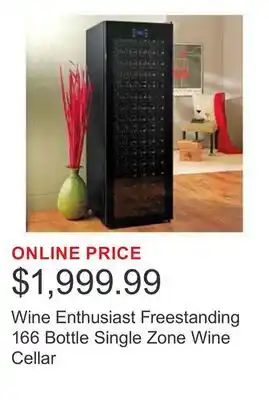 Costco Wine Enthusiast Freestanding 166 Bottle Single Zone Wine Cellar offer