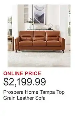 Costco Prospera Home Tampa Top Grain Leather Sofa offer