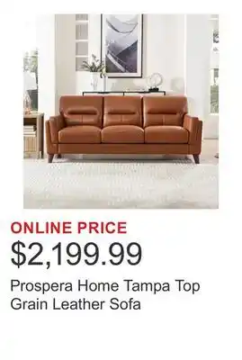 Costco Prospera Home Tampa Top Grain Leather Sofa offer