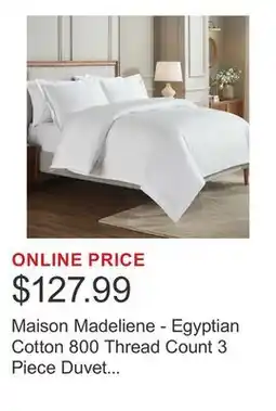 Costco Maison Madeliene - Egyptian Cotton 800 Thread Count 3 Piece Duvet Cover Set offer