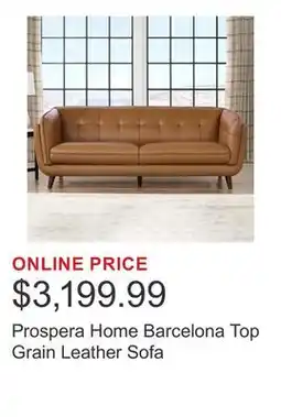 Costco Prospera Home Barcelona Top Grain Leather Sofa offer