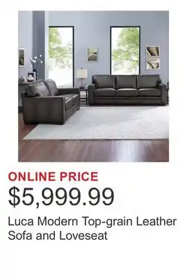 Costco Luca Modern Top-grain Leather Sofa and Loveseat offer