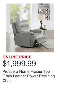 Costco Prospera Home Frasier Top Grain Leather Power Reclining Chair offer