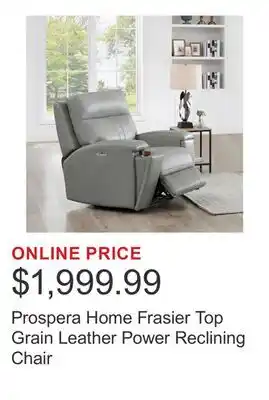 Costco Prospera Home Frasier Top Grain Leather Power Reclining Chair offer
