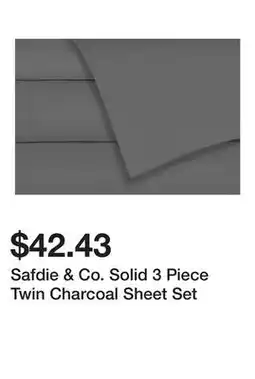 Bed Bath & Beyond Safdie & Co. Solid 3 Piece Twin Charcoal Sheet Set offer