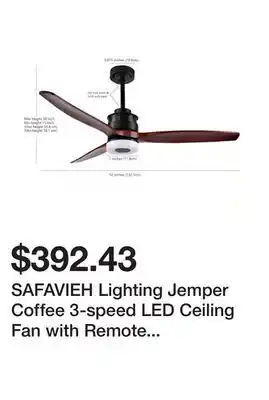 Bed Bath & Beyond SAFAVIEH Lighting Jemper Coffee 3-speed LED Ceiling Fan with Remote - 52 W x 52 L x 15-20 H offer