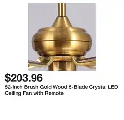 Bed Bath & Beyond 52-inch Brush Gold Wood 5-Blade Crystal LED Ceiling Fan with Remote offer