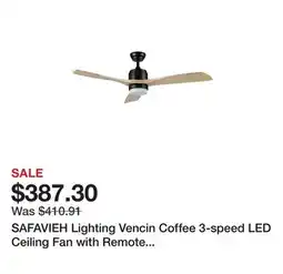 Bed Bath & Beyond SAFAVIEH Lighting Vencin Coffee 3-speed LED Ceiling Fan with Remote - 52 W x 52 L x 14.75-19.75 H offer