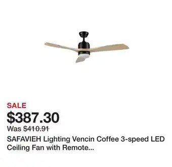 Bed Bath & Beyond SAFAVIEH Lighting Vencin Coffee 3-speed LED Ceiling Fan with Remote - 52 W x 52 L x 14.75-19.75 H offer