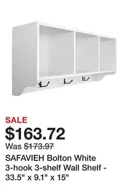 Bed Bath & Beyond SAFAVIEH Bolton White 3-hook 3-shelf Wall Shelf - 33.5 x 9.1 x 15 offer