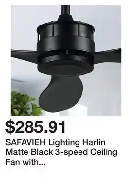 Bed Bath & Beyond SAFAVIEH Lighting Harlin Matte Black 3-speed Ceiling Fan with Remote - 52 W x 52 L x 12.25-17.25 H offer