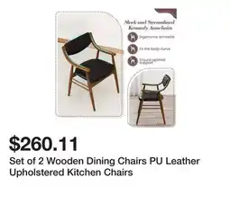 Bed Bath & Beyond Set of 2 Wooden Dining Chairs PU Leather Upholstered Kitchen Chairs offer