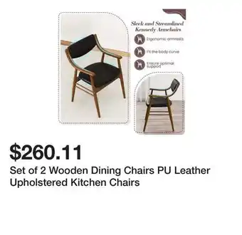 Bed Bath & Beyond Set of 2 Wooden Dining Chairs PU Leather Upholstered Kitchen Chairs offer