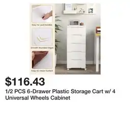 Bed Bath & Beyond 1/2 PCS 6-Drawer Plastic Storage Cart w/ 4 Universal Wheels Cabinet offer