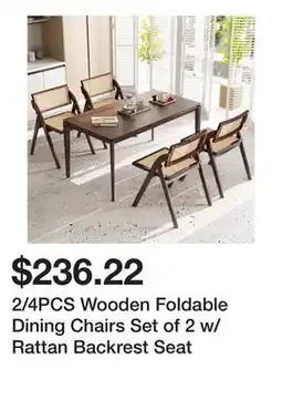 Bed Bath & Beyond 2/4PCS Wooden Foldable Dining Chairs Set of 2 w/ Rattan Backrest Seat offer