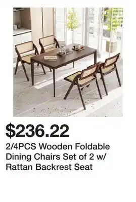 Bed Bath & Beyond 2/4PCS Wooden Foldable Dining Chairs Set of 2 w/ Rattan Backrest Seat offer