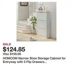 Bed Bath & Beyond HOMCOM Narrow Shoe Storage Cabinet for Entryway with 3 Flip Drawers and Adjustable Shelves offer