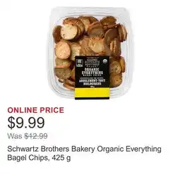 Costco Schwartz Brothers Bakery Organic Everything Bagel Chips, 425 g offer