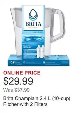 Costco Brita Champlain 2.4 L (10-cup) Pitcher with 2 Filters offer