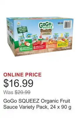 Costco GoGo SQUEEZ Organic Fruit Sauce Variety Pack, 24 x 90 g offer