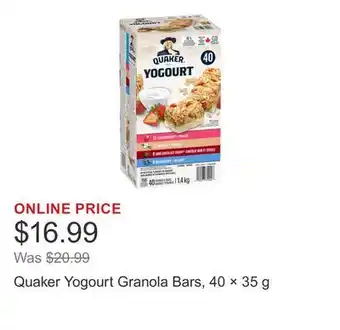 Costco Quaker Yogourt Granola Bars, 40 × 35 g offer