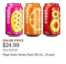 Costco Poppi Soda Variety Pack 355 mL, 15-pack offer