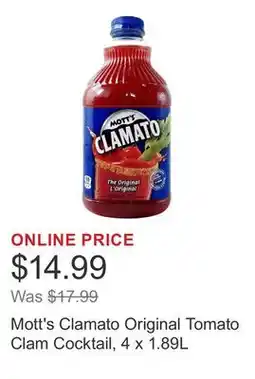 Costco Mott's Clamato Original Tomato Clam Cocktail, 4 x 1.89L offer
